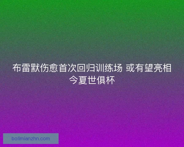 布雷默伤愈首次回归训练场 或有望亮相今夏世俱杯